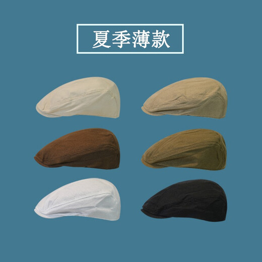 前进帽中青年男士春秋夏季男式帽子纯色潮薄款反戴贝雷帽画家帽 黑色 55-58cm