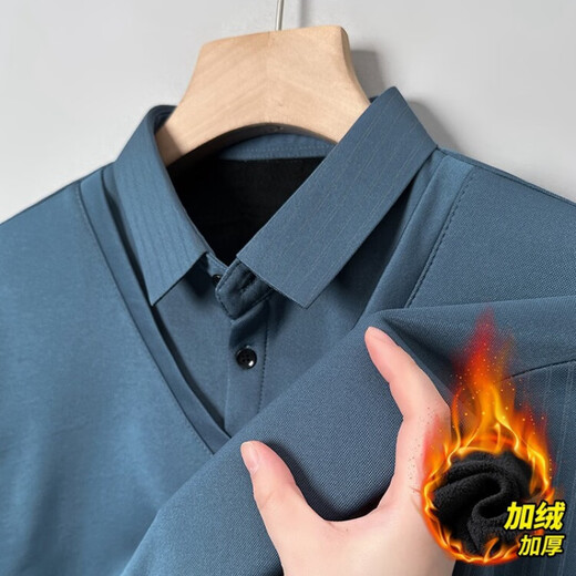皮尔卡丹（pierre cardin）假两件针织衫男加绒新款中年衣服男装秋装商务休闲保暖翻领毛衣男 加绒黑色 175/XL 建议130-152斤
