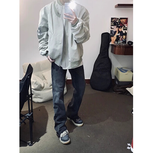 
Commander Bear POU jacket men's spring and autumn short style handsome tops trendy American pilot high street baseball uniform ltt-7374 gray real thing is gray M