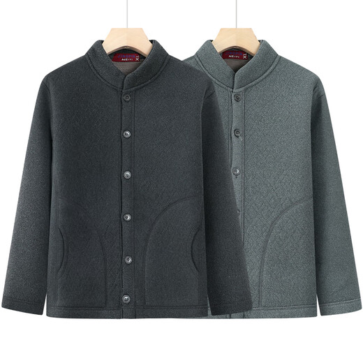Fengxiao middle-aged and elderly men's velvet thickened knitted cardigan sweater dad warm clothes autumn and winter elderly grandfather winter coat dark gray 3XL (recommended 115-130 Jin Jin equals 0.5 kg)