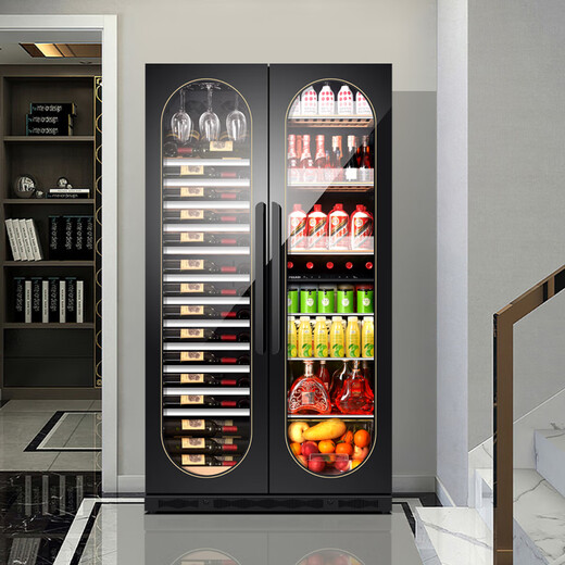 PULADI Frequency Converter Double Door Red Wine Cabinet Constant Temperature Double Door Double Temperature Wine Cabinet Home Living Room Refrigerator Office Tea Villa Liquor Beverage Commercial Fresh-keeping Display Cabinet Embedded Ultra-Thin Frequency Converter Double Door (Arch) - 1.78 Meters - Wine Cabinet Ice Bar Style 490L