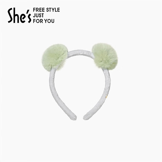 She s Akiko contrast color rex rabbit fur bear ear headband high-end pressure-sensitive hair headband hairpin birthday gift for girlfriend green D0