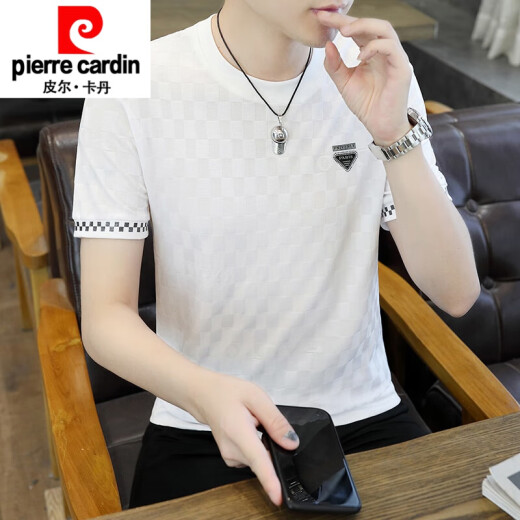 
Pierre cardin high-end men's ice silk short-sleeved T-shirt 2025 summer new thin round neck T-shirt half-sleeved top new product 698 white 4XL190Jin [Jin equals 0.5 kg]