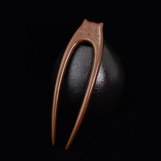 Rongxia Cat Double Hairpin Cat U-shaped Golden Sandalwood Hairpin Hairpin Hairpin Hair Accessories Hanfu Accessories Chinese Style Simple Cat Double Hairpin Golden Sandalwood