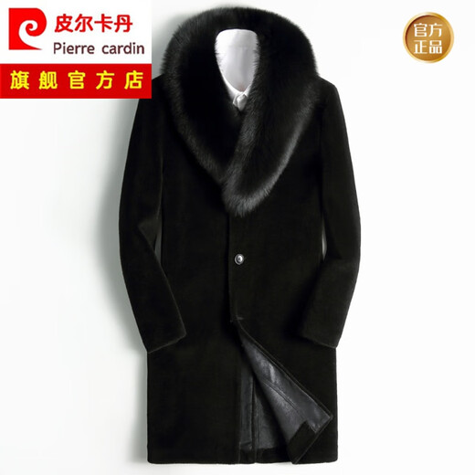 Pierre cardin genuine leather jacket men's mid-length sheep fur coat fox collar sheep fur fur coat color 97184 XL/175
