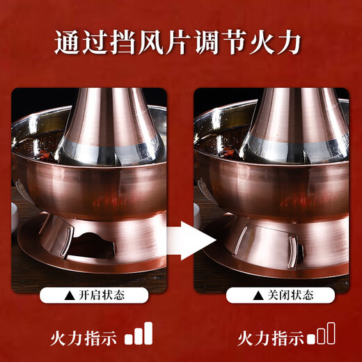 Old Beijing hot pot mandarin duck pot imitation copper household charcoal brushed mutton old-fashioned copper pot thickened stainless steel hot pot copper color 34cm
