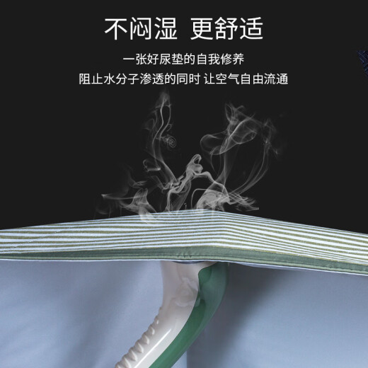 LNGA LANDGRE婴儿隔尿垫可洗棉麻大号防水透气春夏四季新生儿宝宝经期小床垫 布里纳森林绿条纹隔尿垫 M(60*80cm)