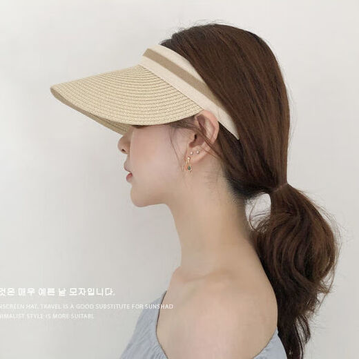 Hedon Straw Hat Women Beach Summer Top Histón vacío Mujer protector solar Sol Gat Sun Sol Style Cilindro de cabello de béisbol Cilindro KT-3524 [Top de tejido de sello]-Black