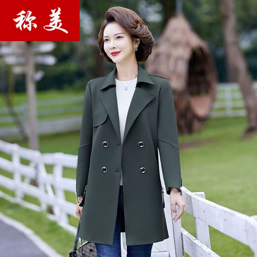 称美中老年女装春秋季风衣外套50-60岁洋气中年妈妈装大码宽松薄上衣 驼色 衣长82-86 2XL 适合105-120斤