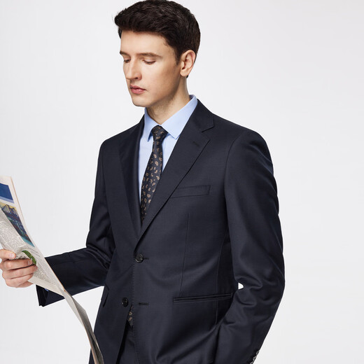 Shanshan Wool Suit Men's Four Seasons Business Casual Flat Lapel Suit Groomsman Best Man Wedding Slim Dress Men's Navy XL 180/96A(50A) 180/86A(34)