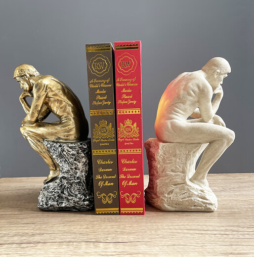 Shuqule Thinker Thinker Character Art Sculpture Decoration Retro Home Decoration Study Bookshelf Desktop Decoration Silence is Golden Sandstone Model 9*8*27cm
