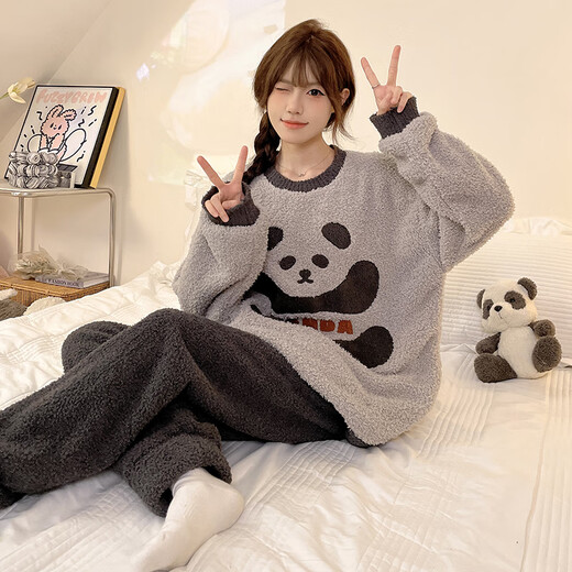 Jóvenes palabras de amor para mujeres pijama en otoño e invierno terciopelo de coral redondo en espesas más terciopelo dibujos animados casuales de dibujos animados que se pueden usar fuera de WB6227 Women's M (75-85Jin [Jin equivale a 0.5 kg])