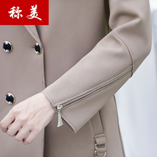 称美中老年女装春秋季风衣外套50-60岁洋气中年妈妈装大码宽松薄上衣 驼色 衣长82-86 2XL 适合105-120斤