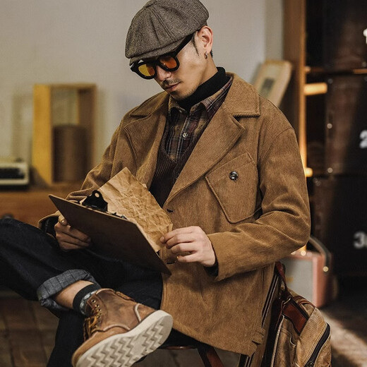 Pos después de la exploración, la chaqueta de traje de traje de traje de muescas retro estadounidense de peso casual de los hombres y la chaqueta de hombres sueltas de otoño de la marca de moda top para hombres marrón 2xl (160-180jin [Jin equivale a 0.5 kg])