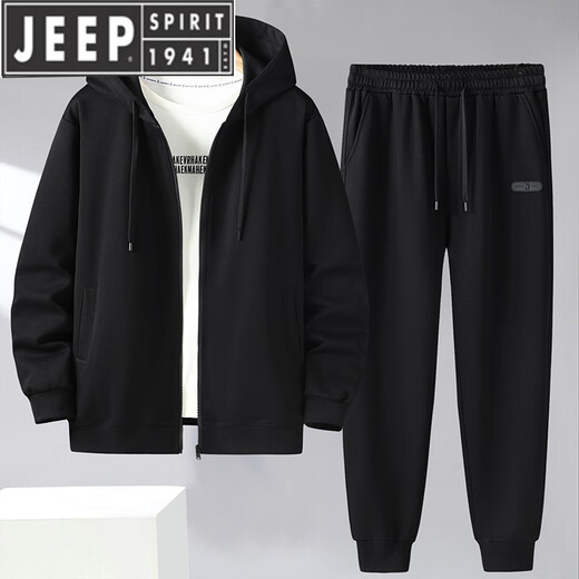 JEEP SPIRIT380斤大码运动套装男士开衫连帽春秋宽松休闲外套加肥加大两件套 【开衫+长裤】灰色759KMX 10XL【330-355斤】