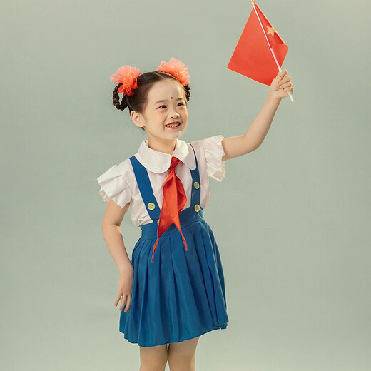 Jian Danrous nostalgische Kinderkleidung aus den 80er Jahren, Retro-Schuluniformen im Performance-Stil der 50er, 60er und 70er Jahre, Rezitation von Chorgedichten, Mädchenkleidung + Rock + roter Schal + Stirnband 110 cm