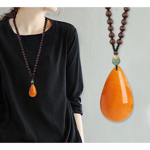 DL 1998 Fat Donglai same style amber beeswax water drop ethnic style old wax safety buckle retro men's and women's sweater chain accessories gift water drop