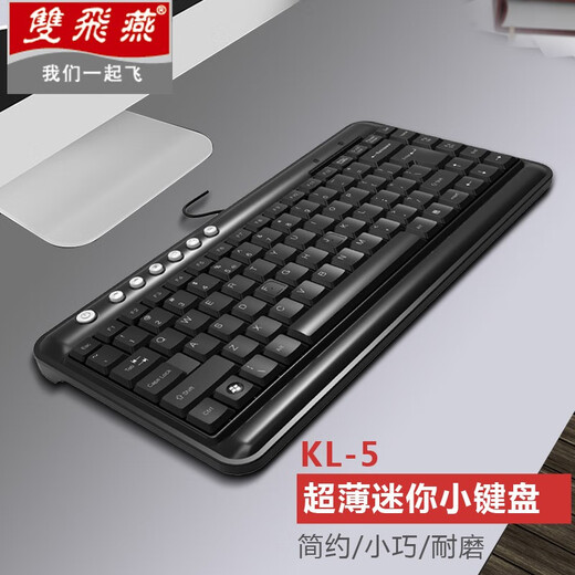 Shuang Feiyan Laptop Wired Keyboard Mini Ultra-Thin Laser Laser Carved USB Desktop Keyboard Portable Multimedia Wired Keyboard Mute Mouse Set KL-5 [Key and Mouse Set-Normal Edition] KL-5+OP-520NU Mouse