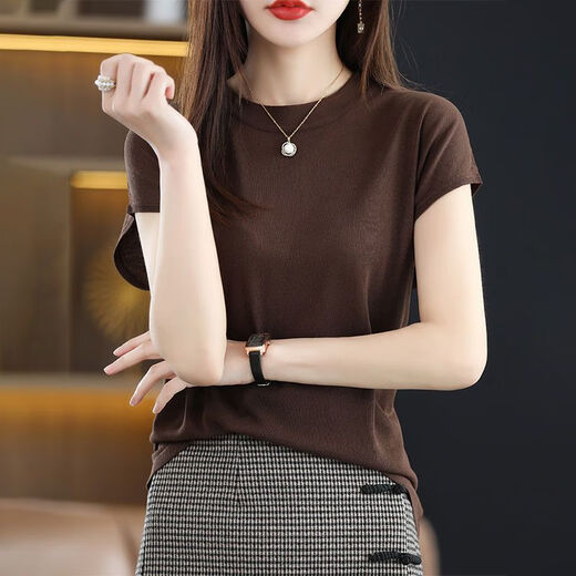 El temperamento de Zhang Fanyu, la dama de mediana edad con temperamento, 40-50 años de edad de verano 200 Jin [Jin equivale a 0.5 kg] puede usar suéter de seda de hielo para mujeres camiseta blanca 9922 hielo fresco seda s recomendado 75-95 Jin [Jin equivale a 0.5 kg]
