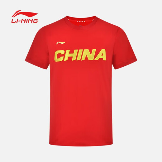 李宁（LI-NING）乒乓球服男女同款休闲百搭上衣圆领文化衫团购羽毛球服  AHSS983 公牛红 L