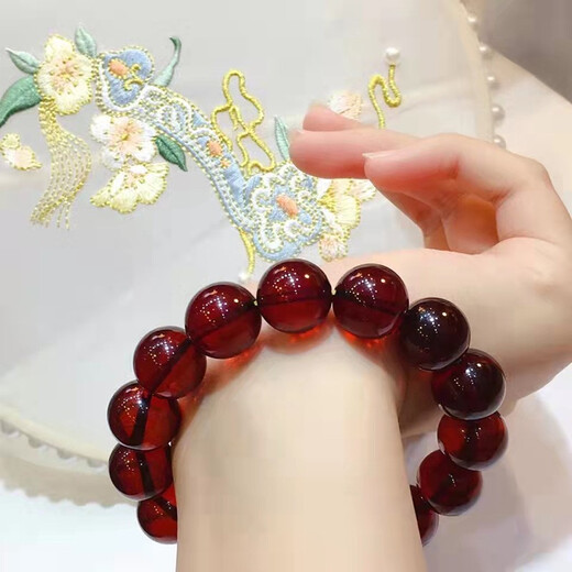 Amber style, one thing, one picture, one certificate, natural amber bracelet for men, burgundy brown, water purification grade, no impurities, bracelet 26.8g, 15mm