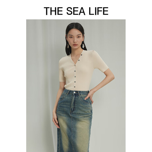 
THE SEA LIFE Ou Hai Yisheng Sweater Women's 24 summer new comfortable, versatile, breathable, smooth and light knitted sweater X15868 mustard yellow M