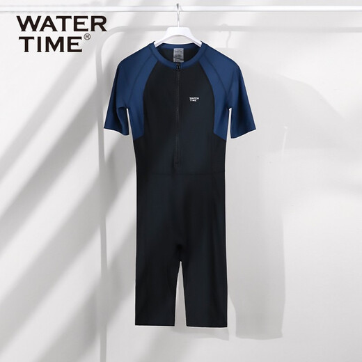 WATERTIME wetsuit swimsuit men's swimsuit quick-drying short-sleeved jumpsuit three-quarter pants full body sun protection surfing suit swimsuit black blue-one-piece M