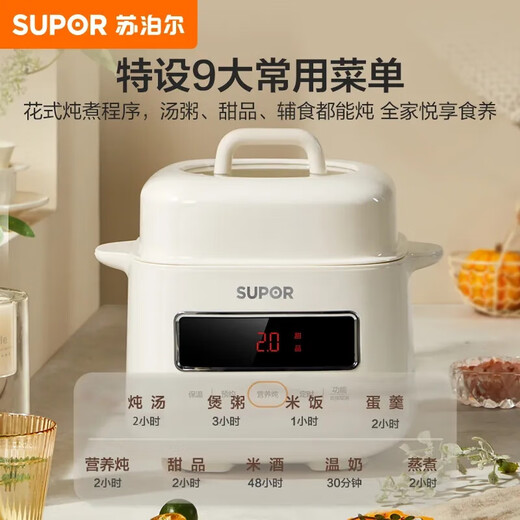 SUPOR electric stew pot 1L small household soup pot water-proof stew 24H smart reservation baby porridge baby food supplement pot new product with steamer top steaming bottom stew can be used for 1-2 people 1L