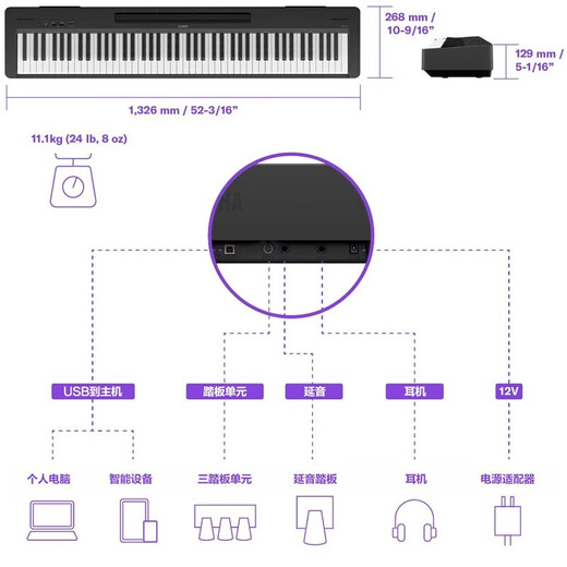 雅马哈P225电钢琴儿童成人初学88键电子钢琴重锤蓝牙智能键盘P125升级款 P225B定制木架三踏板＋官方标配