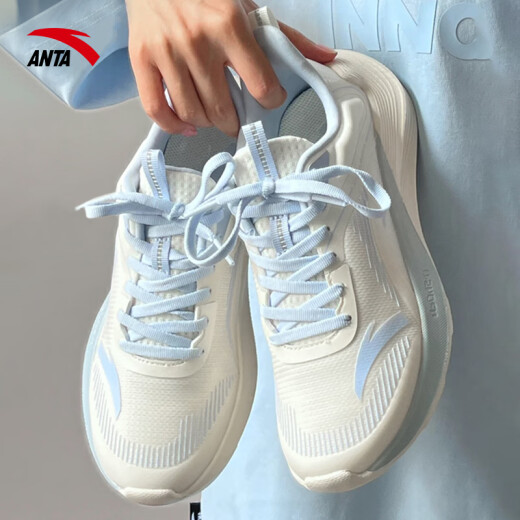 ANTA Stinger 5th Generation丨Women's Cushioning and Rebound Running Shoes 2024 New Professional Anti-Slip Body Test Jogging High School Entrance Exam Sports Shoes Ivory White/Oxygen Blue [Stinger 1] 38