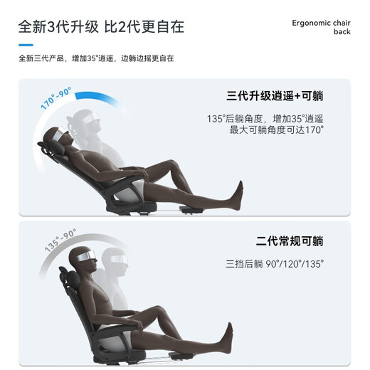 Yipinhui office lunch break dual-use chair ergonomic chair e-sports computer chair boss chair home dormitory comfortable sedentary chair 135 degrees reclining - black
