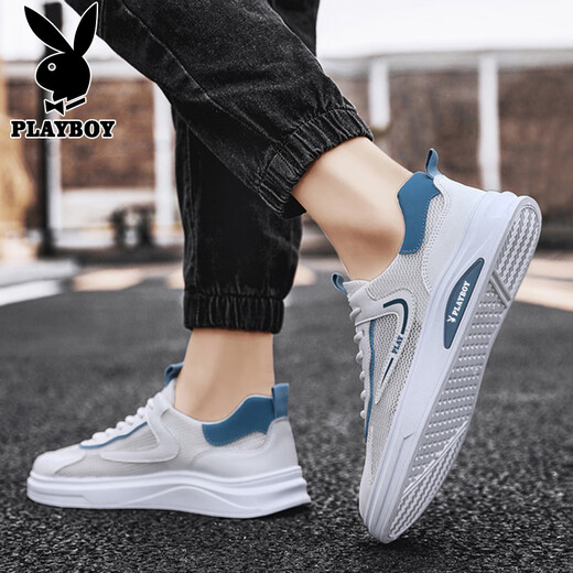 Playboy (playboy) Chaussures décontractées Chaussures masculines 2025 Chaussures d'été Chaussures de panneau de maille pour hommes Boulanges de sport blanc respirant Bailan 42