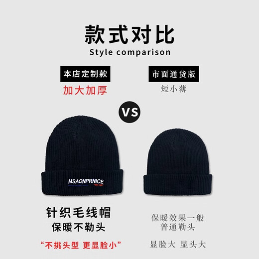 Memaru autumn and winter warm letter knitted hat men's cold-proof hip-hop ear protection woolen hat fashionable and versatile Baotou cold hat trend black
