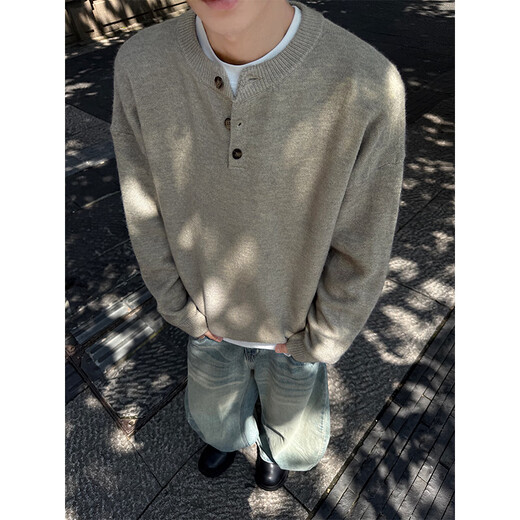 Shelley Jones Henry Collar Sweater Men's Autumn and Winter New Ins Lazy Style Loose Trendy Bottoming Top Gray L Recommended 110-125 Jin Jin equals 0.5 kg