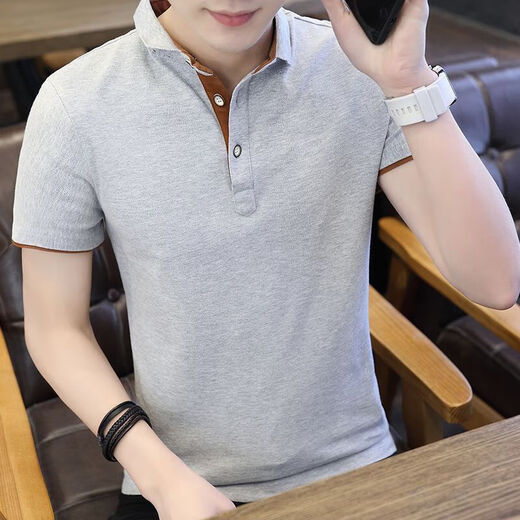 鸿星纯棉夏季男士POLO衫短袖翻·领·t恤半袖V领体恤韩版衣服修身 1713灰色 XL175/建议115-135斤