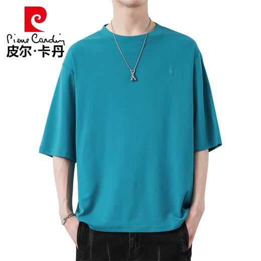 Pierre cardin (pierre cardin) 7-quarter sleeve men's short-sleeved T-shirt 2025 summer new round neck loose fit embroidered mid-sleeved trendy brand ins half-sleeved QD659 burgundy M [90-120Jin [Jin equals 0.5 kg]]