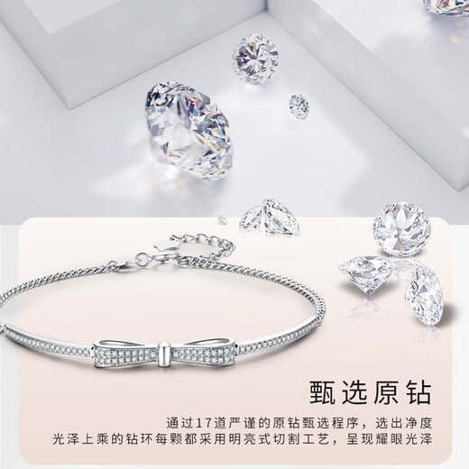LAOLATU pt950 platinum diamond bracelet for women platinum diamond bow Chinese Valentine's Day gift for wife and girlfriend Pt950 platinum diamond bow bracelet
