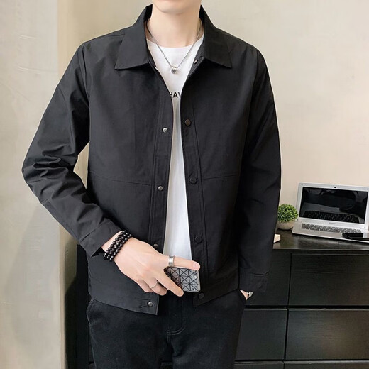 策息夹克男外套秋冬新款休闲商务棒球服纯色秋冬冲锋户外 蓝灰色 2XL -建议130-145斤左右