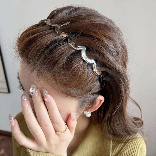 Jisenjia headband, high-ceiling, high-end, simple, versatile, wavy hairband, face wash dish, internet celebrity hair accessory, non-slip toothed hairband, amber