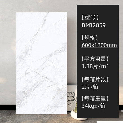 远晶600x1200瓷砖柔光天鹅绒奶油白微水泥客厅地砖墙砖通体广东地板砖 BM12859 600x1200mm
