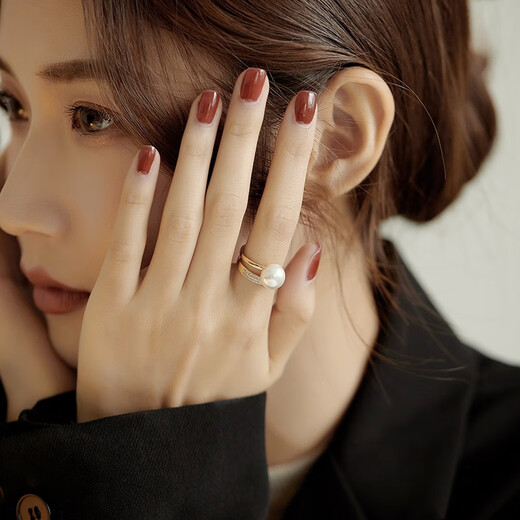 QUAMER Gold Store Exquisite Index Finger Ring Women's Fashion Personality Niche Design Simple Temperament 2024 New Exquisite Pearl Open Ring