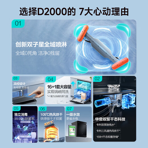Vantage built-in dishwasher Gemini D2000 national government subsidy 16+1 set of full range washing level 1 coverage 105 hot air drying five-star independent disinfection frequency conversion