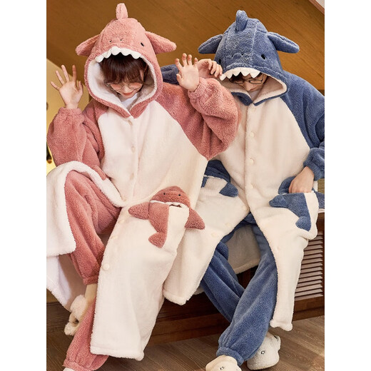 Langsha couple pyjamas automne et hiver corail velours et velours épaissis hommes et femmes mignonnes caricatures longues de nuit