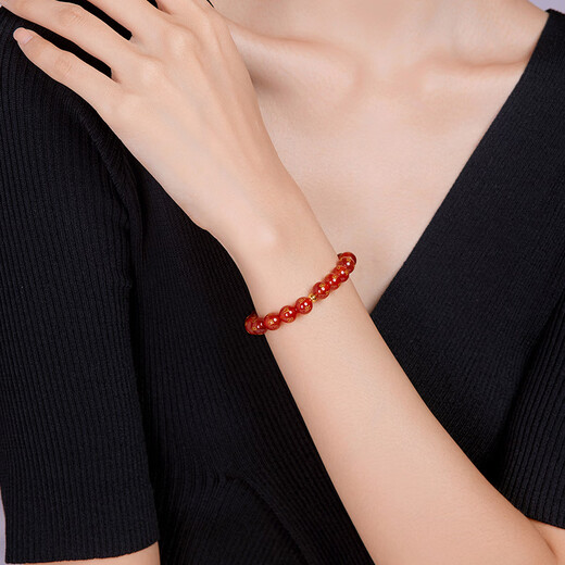 Liuguifu Jewelry Gold Bracelet Six-Word Mantra Chalcedony Pure Gold Gold Bead Bracelet Birthday Gift for Men and Women Couple About 0.05g Pure Gold + Brand Gift Box + Black Agate