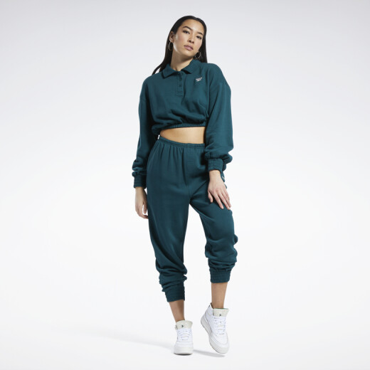 
Reebok official women's COVERUP classic casual slim short POLO collar pullover sweatshirt HH9738 XS