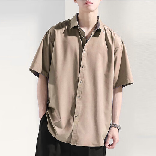 ShanNU short-sleeved shirt men's 2025 summer ice silk black casual shirt draped loose spring new business top trend black [short-sleeved] CY45 XL [recommended 140-155Jin [Jin equals 0.5 kg]]