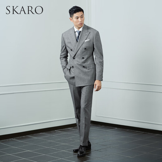 SKARO Australian MERINO wool Prince of Wales suit suit men's double-breasted autumn and winter business suit black and white check SKG1181A size 44 top and trousers size please note