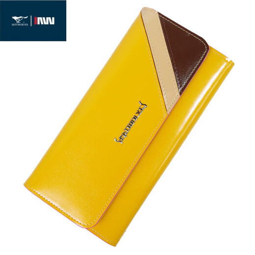 SEPTWOLVES women's wallet long multifunction Korean style fashionable and versatile cowhide hand wallet buckle sky blue