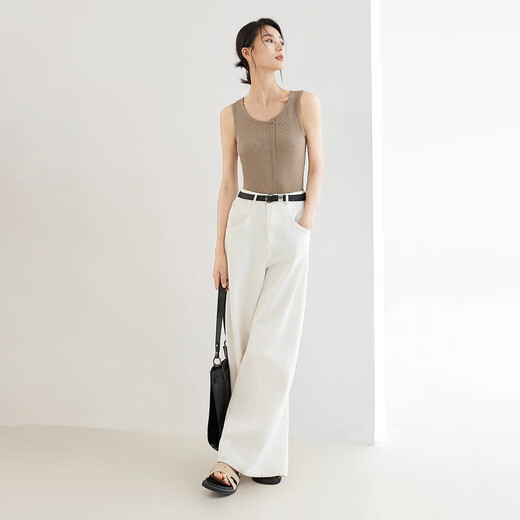 对白【杜鹃同款】简约休闲针织背心女2025夏季新款内搭打底衫上衣 摩卡咖 S