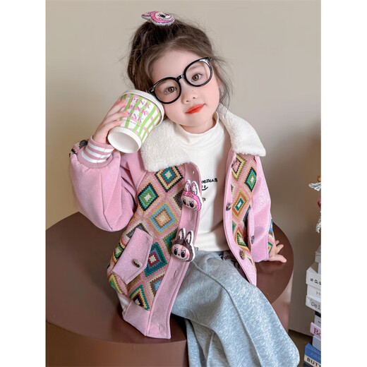Burwilde International Brand Girls' Padded Jacket Autumn and Winter 2025 New Cartoon Children's Labu Padded Clothes for Street Girl Baby Pink Jacket Padded 120 cm